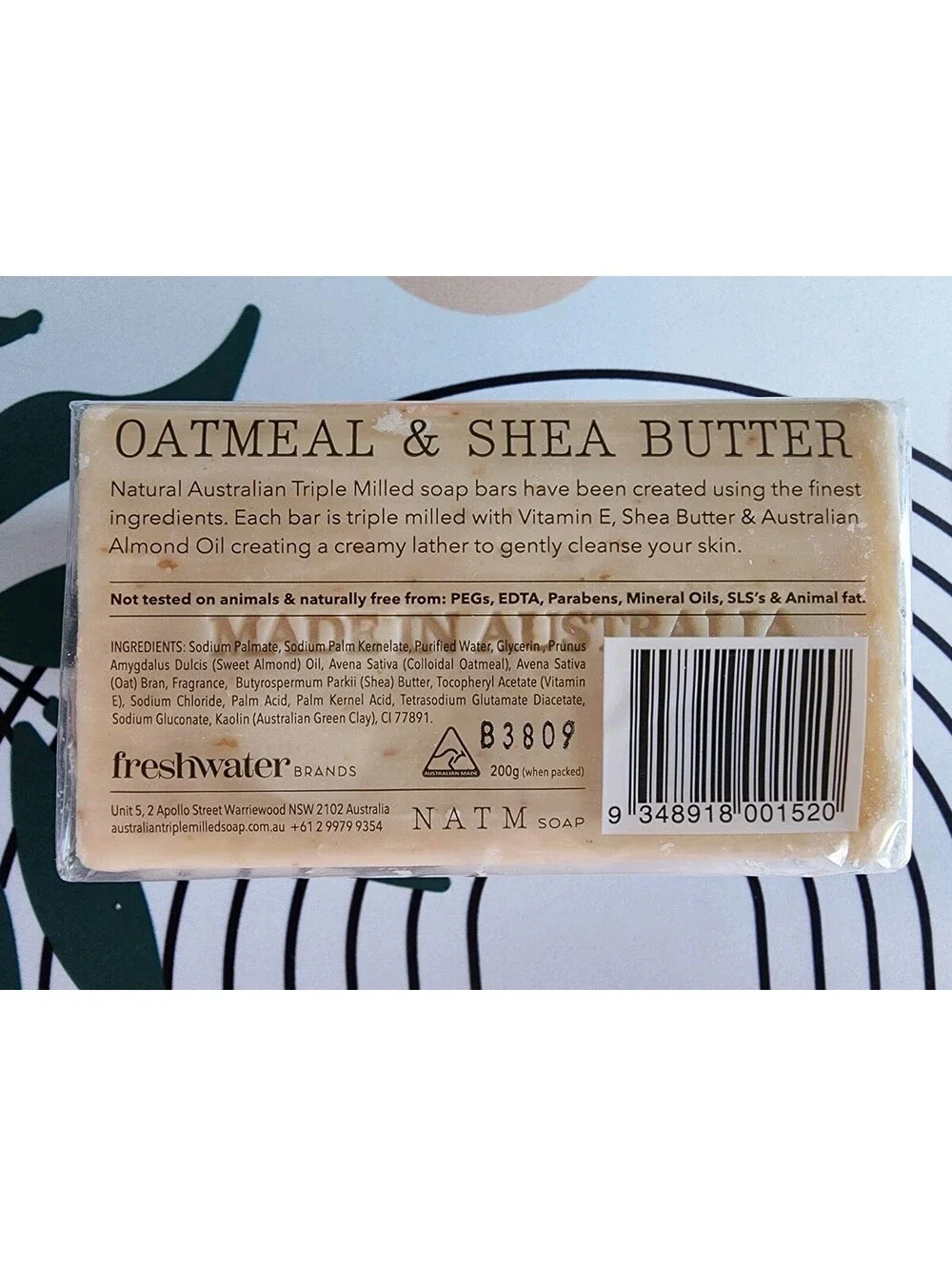 Natural Australian Triple Milled Oatmeal & Shea Butter Soap Bars 2x200g
